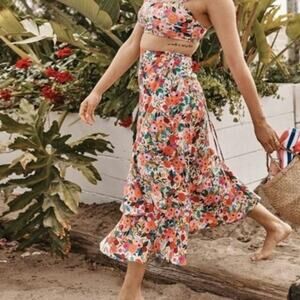 Summersalt x Rifle Paper Garden Party Floral Ruffle Wrap Skirt Medium Cover Up